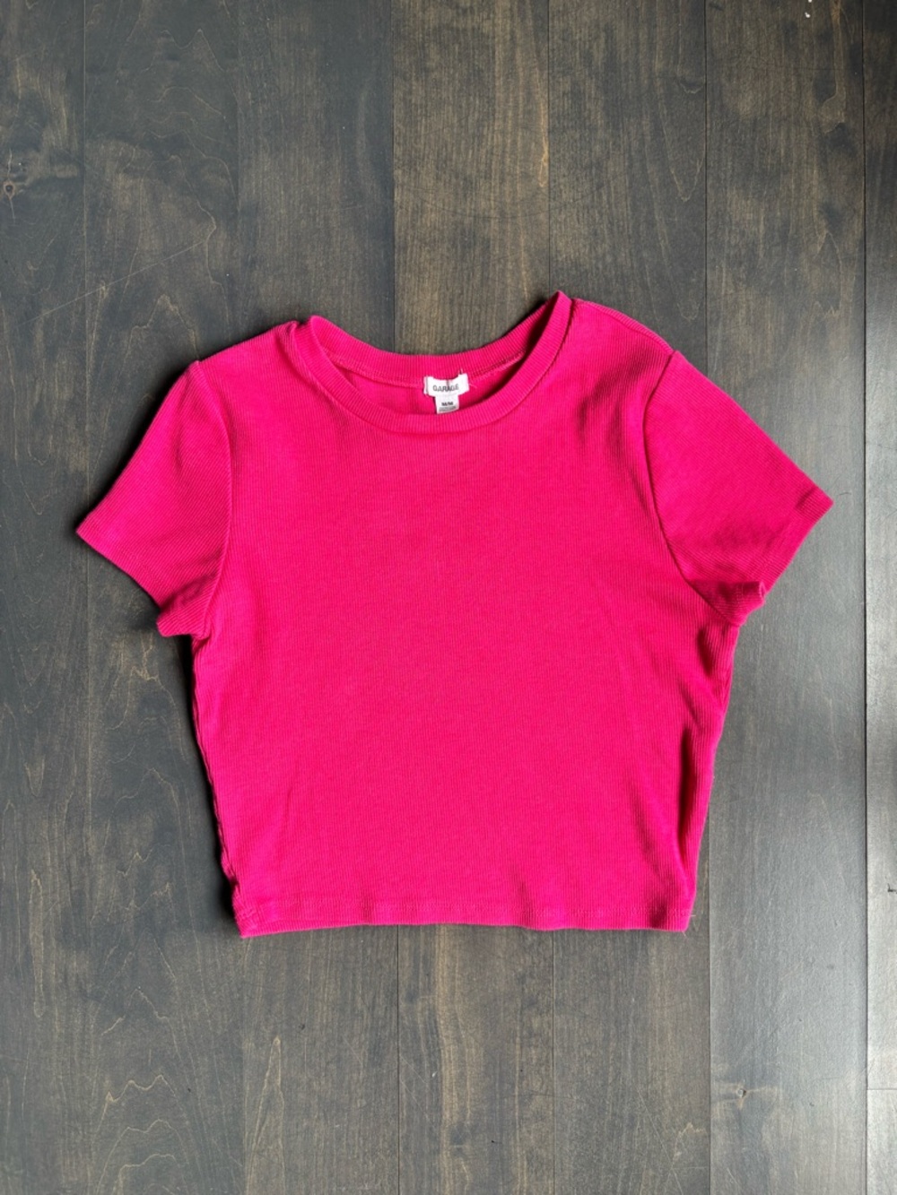 Garage Bright Pink Ribbed Crop Tee Size Medium